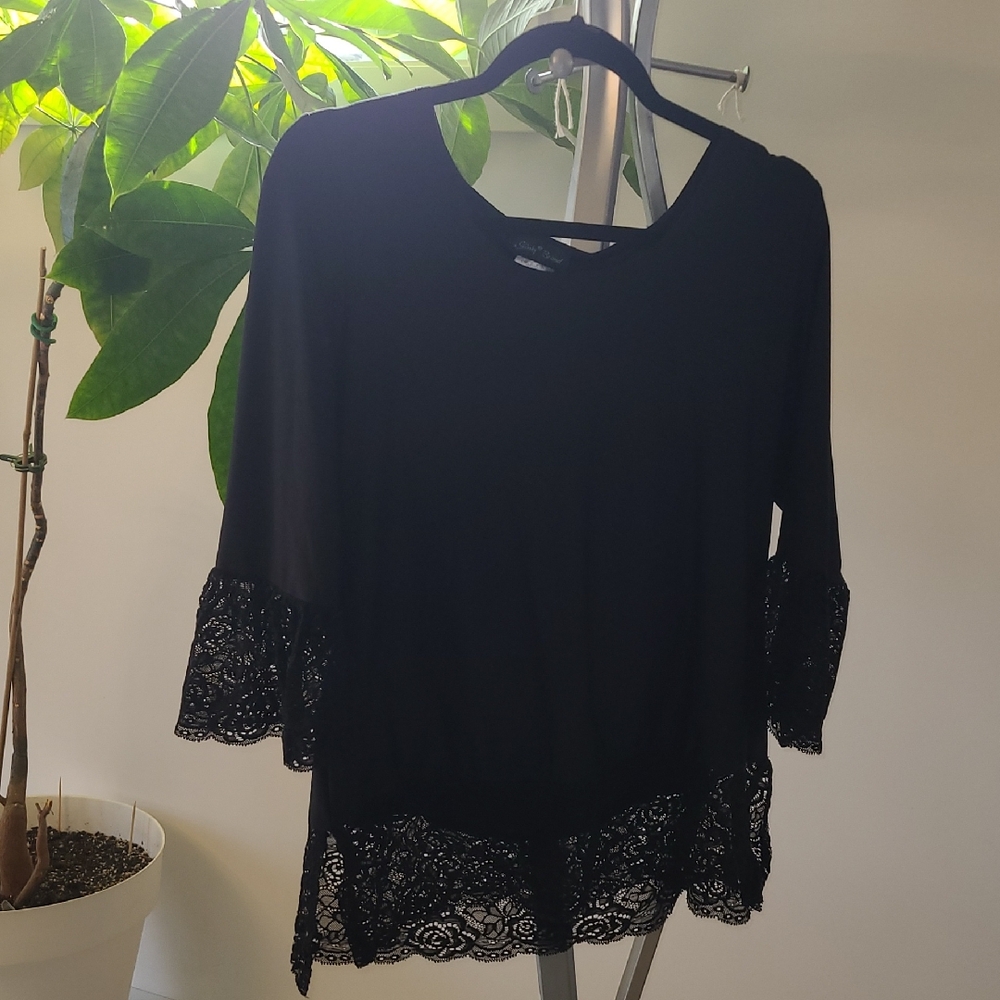 Slinky Brand Black Lace Trim Blouse